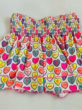Lucky in Love White Skort with Neon Conversation Hearts